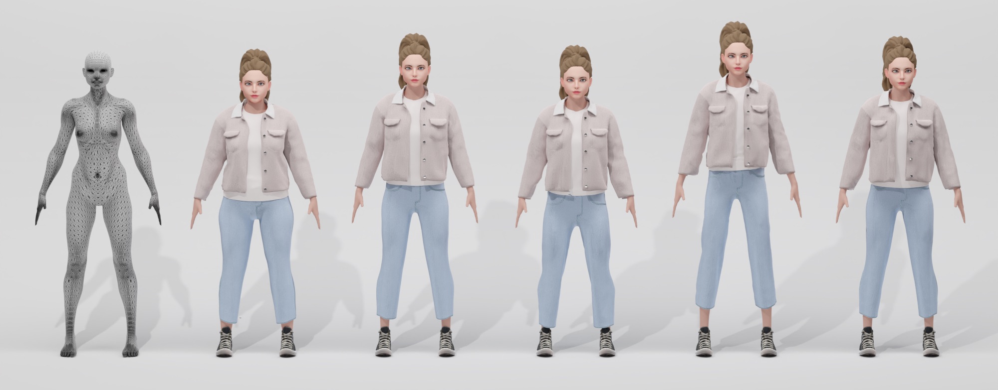 same clothes virtual fitting on different body sizes